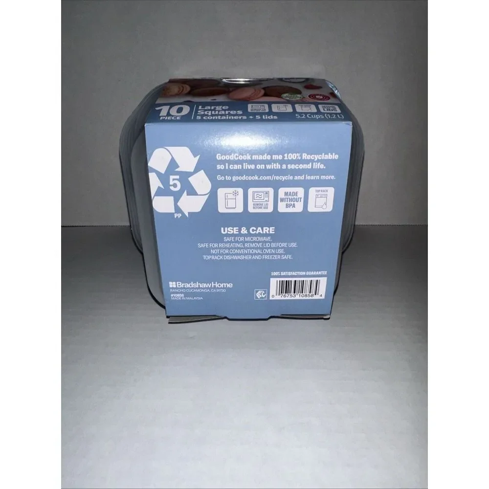 Goodcook 5 Large Square Container with Light Blue‎ Lid 5.2 Cups